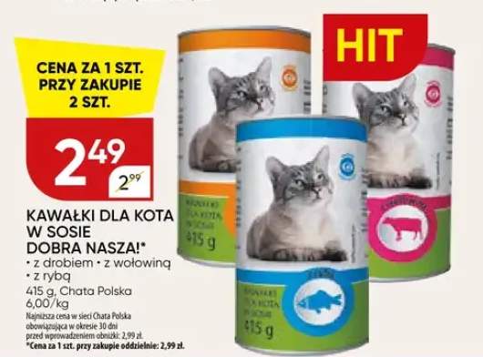 Kawałki dla kota w sosie dobra nasza 2 drobiem + 2 wołowiną 2 z NZ