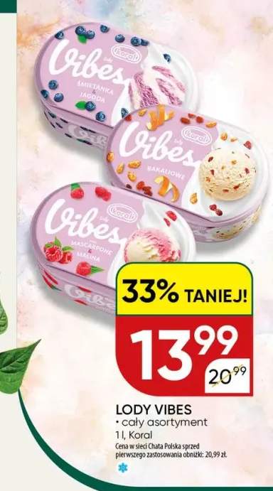 Lody Koral Vibes Śmietanka Jagoda +2 warianty