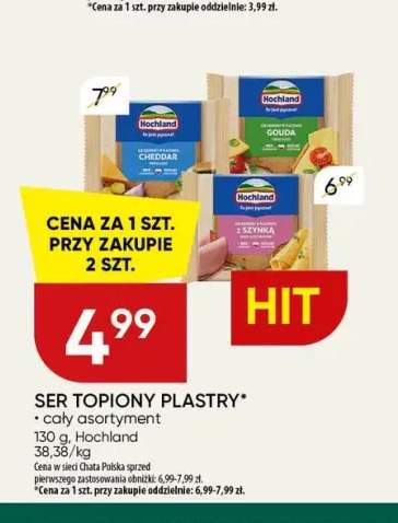 Ser topiony w plastrach Hochland Cheddar +2 warianty