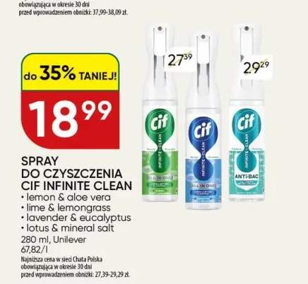 Spray do czyszczenia Cif Infinite Clean lemon & aloe vera +3 warianty