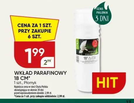 Wkład parafinowy 18 cm Płomyk