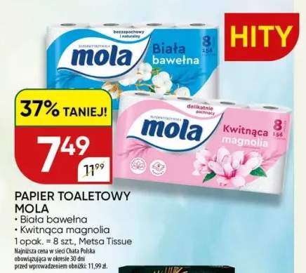 Papier toaletowy Mola biała bawełna 8-pak +1 wariant