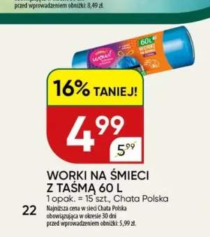 Worki na śmieci z taśmą 60 l WOW!